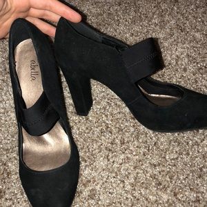 Black suede pumps